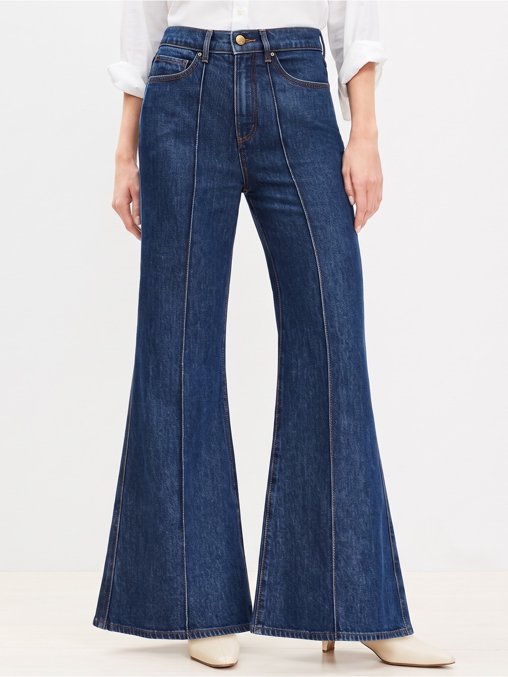 LOFT High Rise Pintuck Pleat Super Flare Jeans